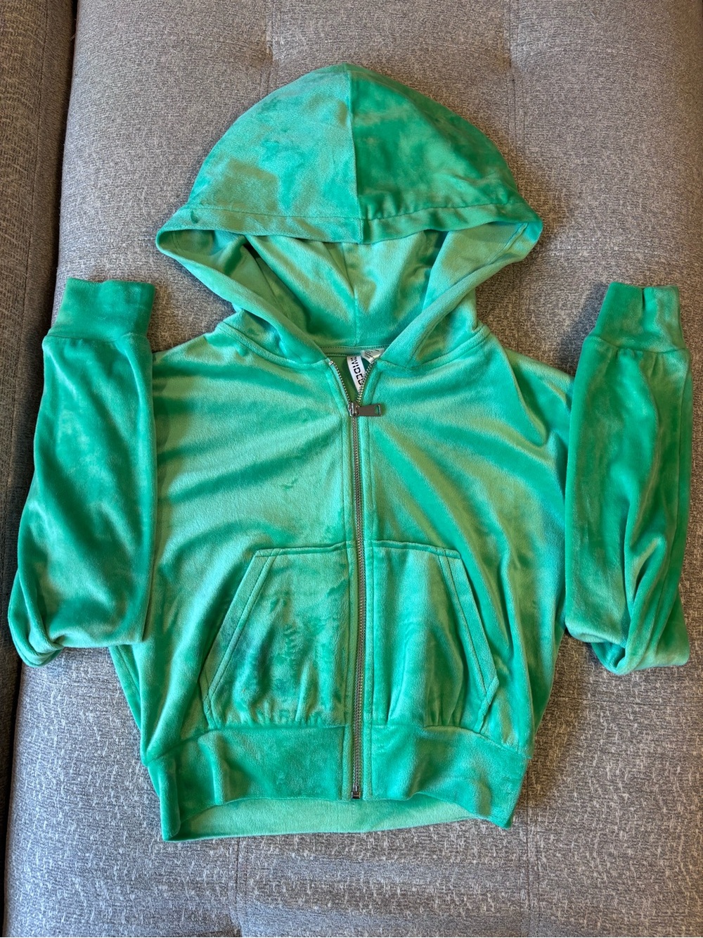 H&M Divided Green Velour Full Zip Hooded Hoodie w/ Pockets Women’s S